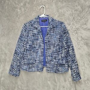 Jones New York Women's Blue Tweed Blazer Jacket Size 14P Preppy Career Textured